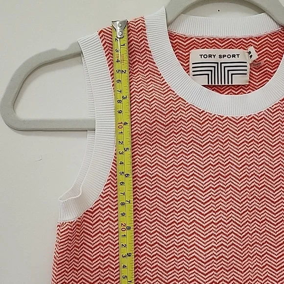 Tory Burch Sport Sleeveless Knit Top Orange White Chevron Size XS - Picture 6 of 17